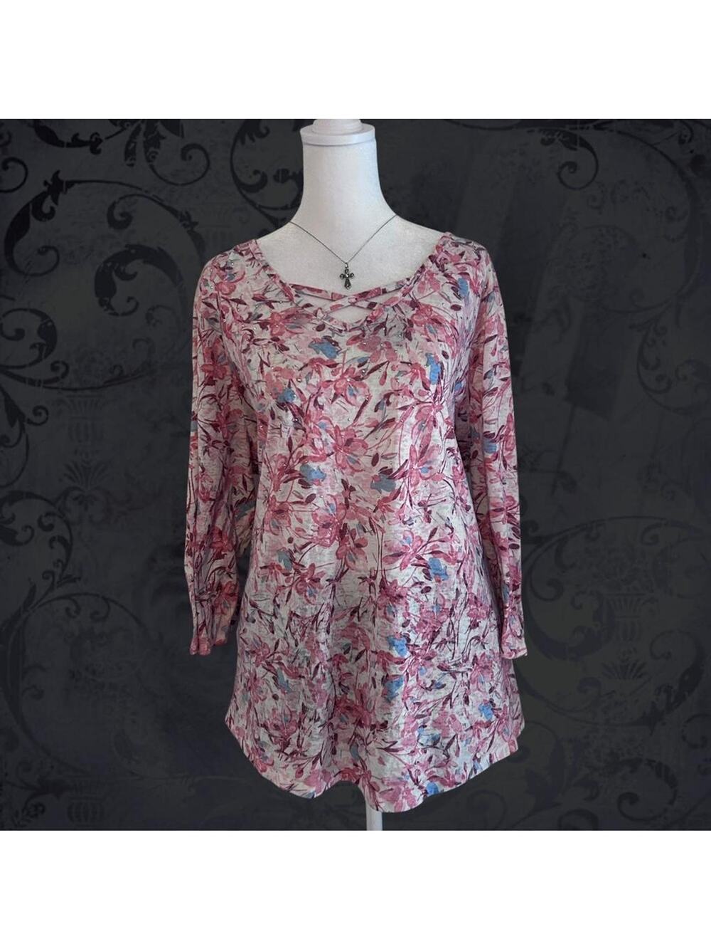 watercolor floral branch dusty pink and fairy light blue top